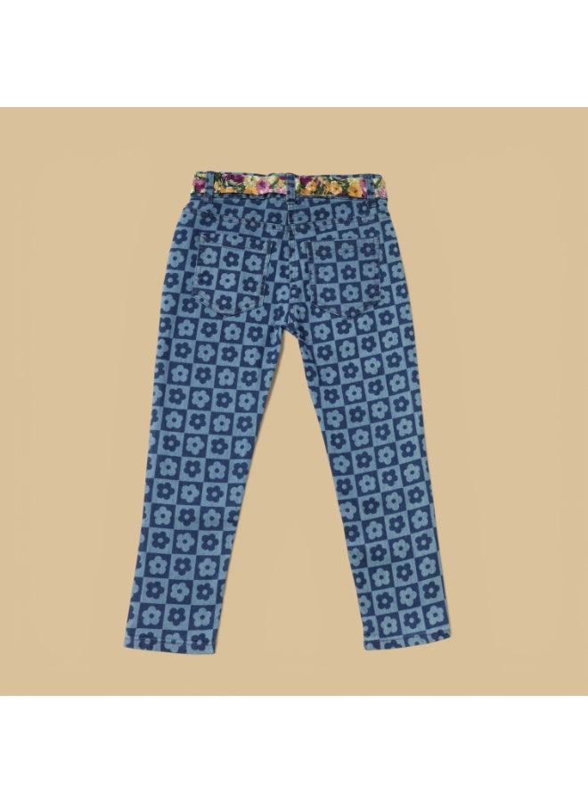 MARWAN Girls Printed Denim Long Pant with Contrast Waist BeltX - Image 2
